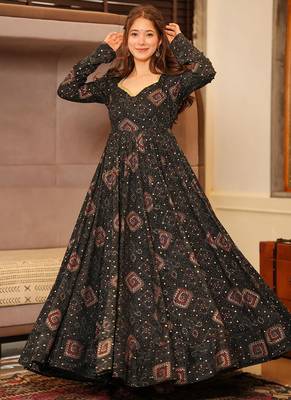 Black rayon digital print designer gown for festive 1
