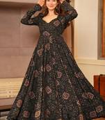 Black reyon digital print designer gown for festive