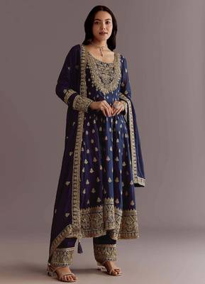 Blue Chinnon Silk Heavy Embroidery Work  Party wear Gown 1