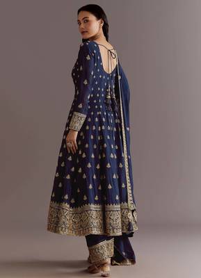 Blue Chinnon Silk Heavy Embroidery Work  Party wear Gown 2