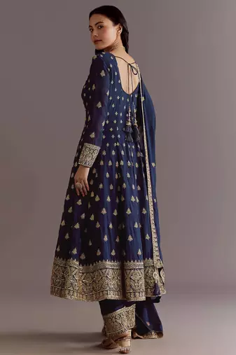Blue Chinnon Silk Heavy Embroidery Work Designer Party wear Gown