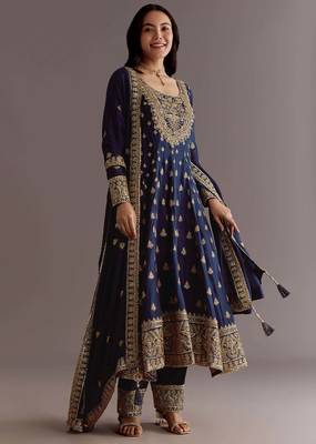Blue Chinnon Silk Heavy Embroidery Work  Party wear Gown 3