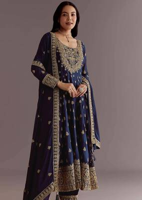Blue Chinnon Silk Heavy Embroidery Work  Party wear Gown 4