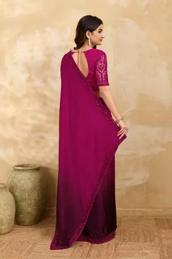 Pink Art Silk Embroidery With Sequence Work Ombre Style Saree with Unstitched Blouse 