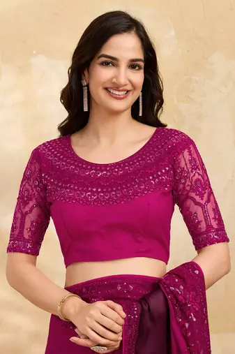 Pink Art Silk Embroidery With Sequence Work Ombre Style Saree with Unstitched Blouse 