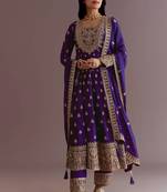Purple Chinnon Silk Heavy Embroidery Work Designer Party wear Gown