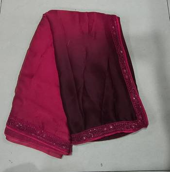 Pink Art Silk Embroidery With Sequence Work Ombre Style Saree with Unstitched Blouse  6