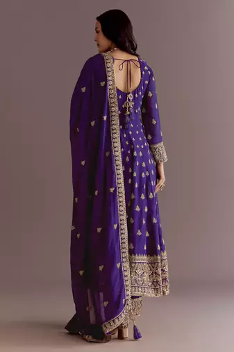 Purple Chinnon Silk Heavy Embroidery Work Designer Party wear Gown