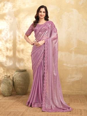 LightPink Tussar Silk Embroidery With Sequence Work Saree with Unstitched Blouse 1