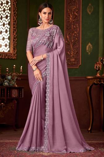 LightPink Tussar Silk Embroidery With Sequence Work Saree with Unstitched Blouse