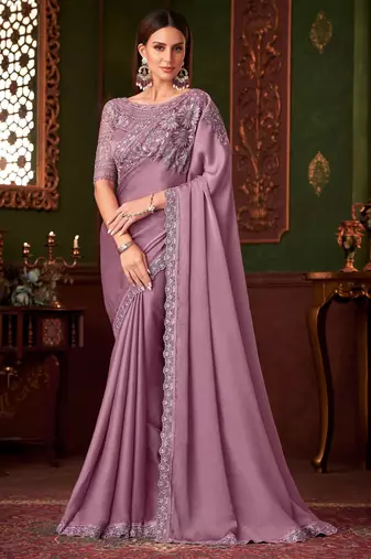 LightPink Tussar Silk Embroidery With Sequence Work Saree with Unstitched Blouse