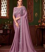 LightPink Tussar Silk Embroidery With Sequence Work Saree with Unstitched Blouse