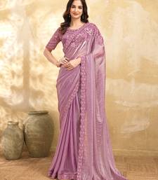 LightPink Tussar Silk Embroidery With Sequence Work Saree with Unstitched Blouse
