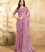 LightPink Tussar Silk Embroidery With Sequence Work Saree with Unstitched Blouse