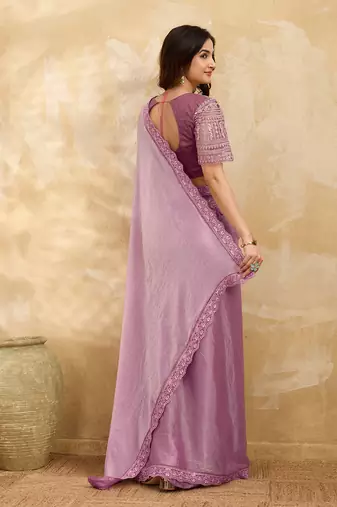 LightPink Tussar Silk Embroidery With Sequence Work Saree with Unstitched Blouse