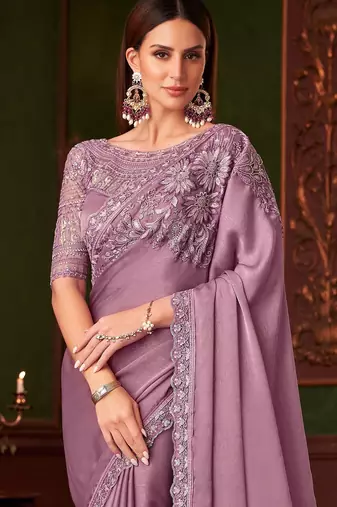 LightPink Tussar Silk Embroidery With Sequence Work Saree with Unstitched Blouse
