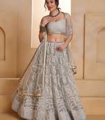 Light Gray net sequin embroidered lehenga set with choli and dupatta