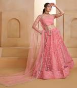 Light Pink net sequin embroidered lehenga set with choli and dupatta