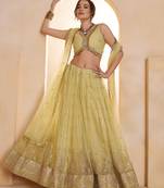 Lemon Yellow net sequin embroidered lehenga set with choli and dupatta