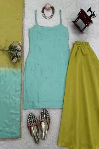 aqua & lime contemporary sharara set
