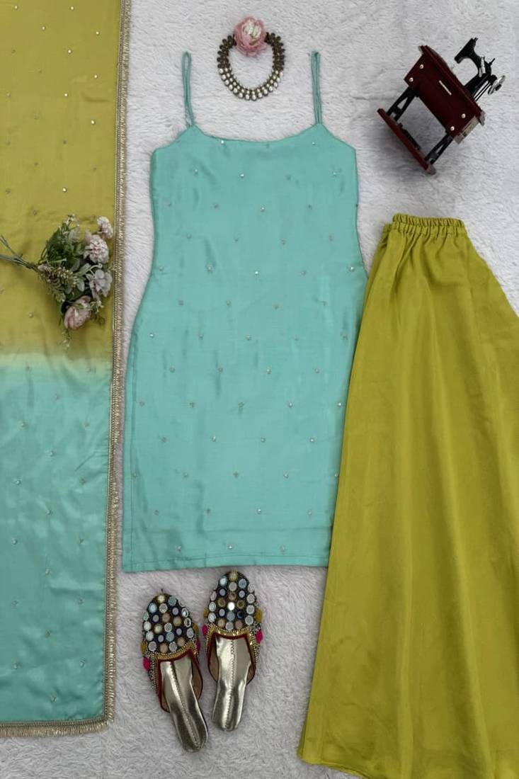 aqua & lime contemporary sharara set