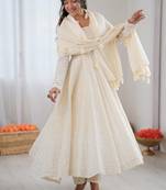 ivory anarkali suit with tassel dupatta