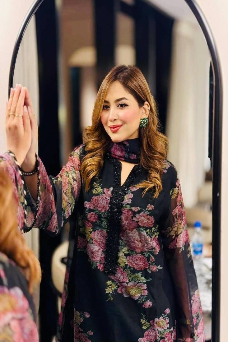 black floral sheer kurta set