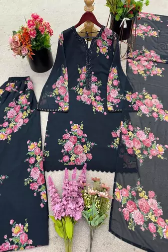 black floral sheer kurta set