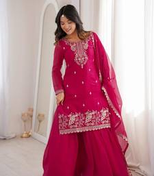 hot pink embroidered kurta with sharara & dupatta