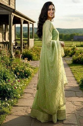 pastel green designer sharara set