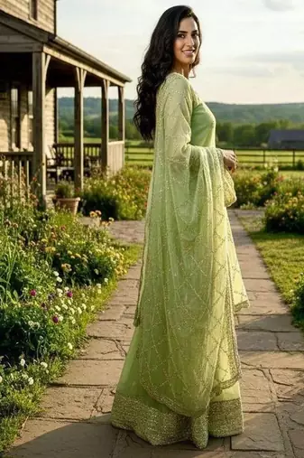 pastel green designer sharara set