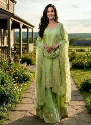 pastel green designer sharara set 2