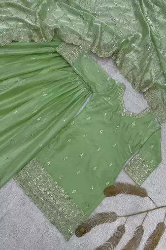 pastel green designer sharara set