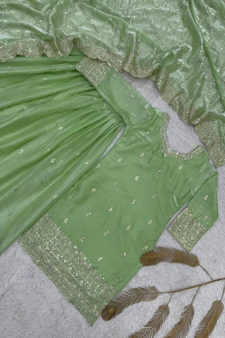 pastel green designer sharara set