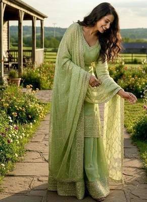 pastel green designer sharara set 4