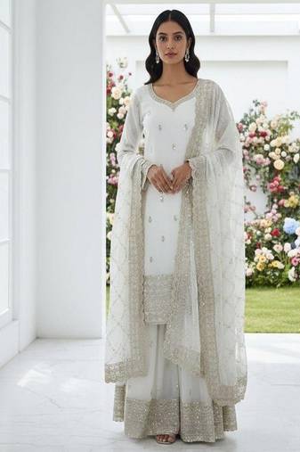 white embroidered suit with dupatta