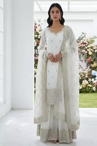 white embroidered suit with dupatta