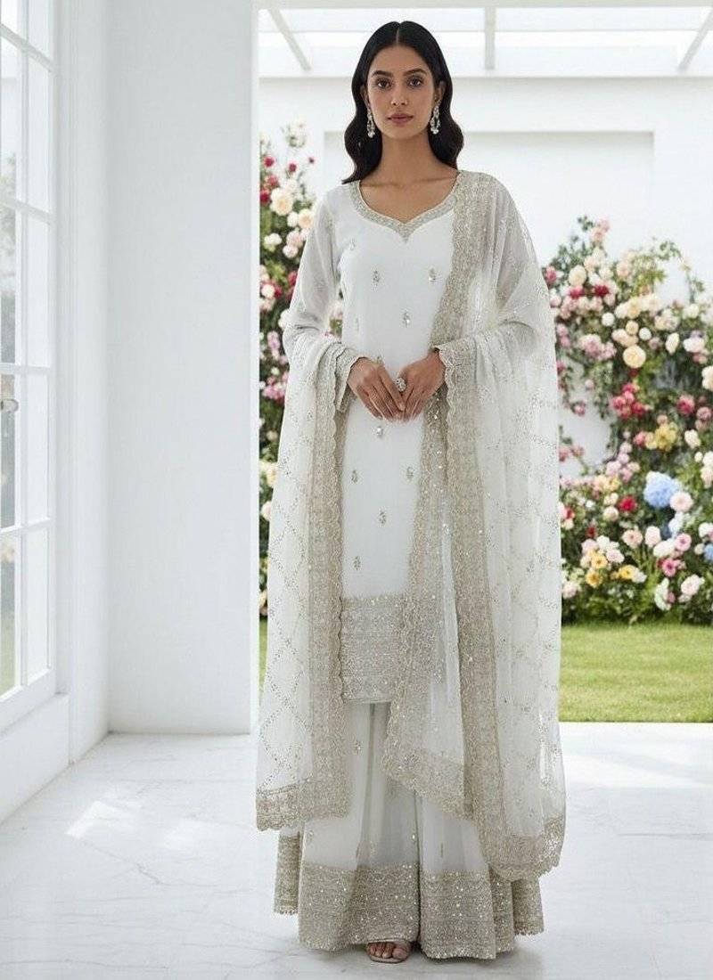 white embroidered suit with dupatta