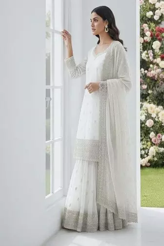 white embroidered suit with dupatta