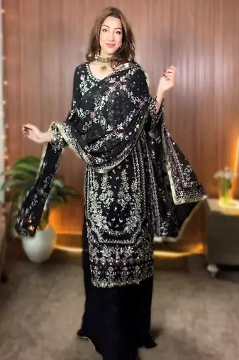 black heavily embroidered festive suit