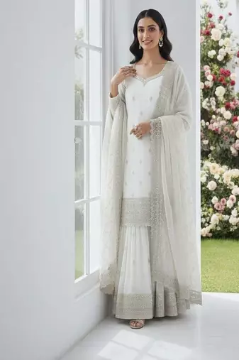 white embroidered suit with dupatta
