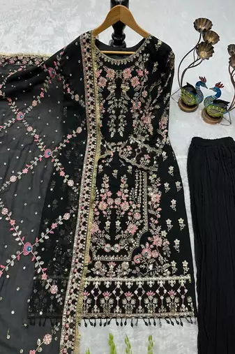 black heavily embroidered festive suit