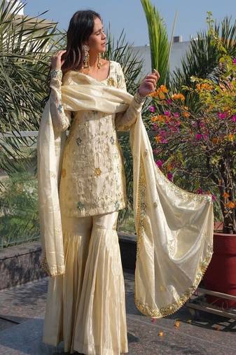 ivory designer kurta with gharara