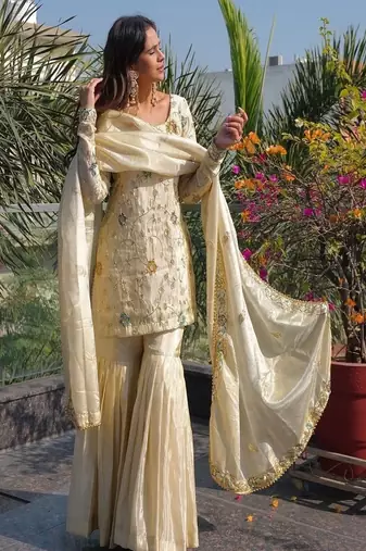 ivory designer kurta with gharara