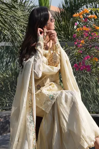 ivory designer kurta with gharara