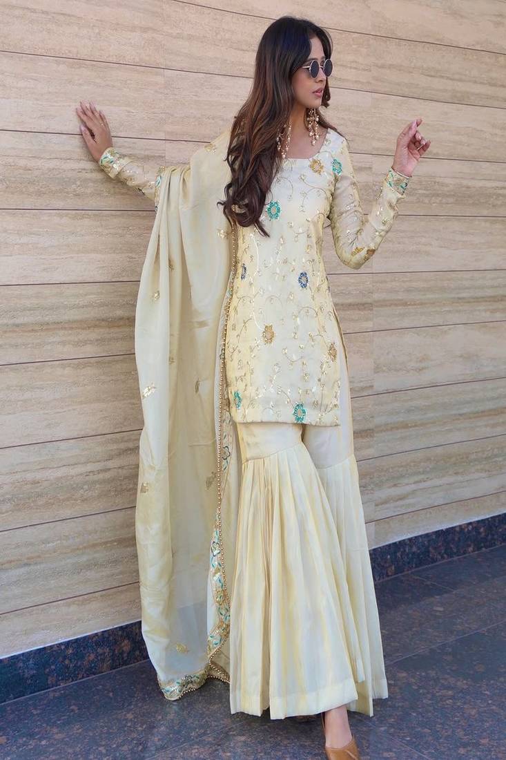 ivory designer kurta with gharara