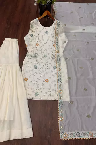 ivory designer kurta with gharara