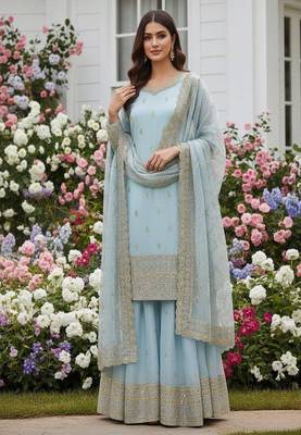 powder blue embroidered suit with dupatta 1