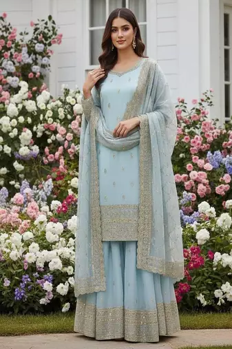 powder blue embroidered suit with dupatta