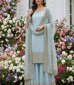 powder blue embroidered suit with dupatta